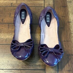 Bloch Plum Patent Leather Bow Ballet Flats Scrunch Topline Size 40